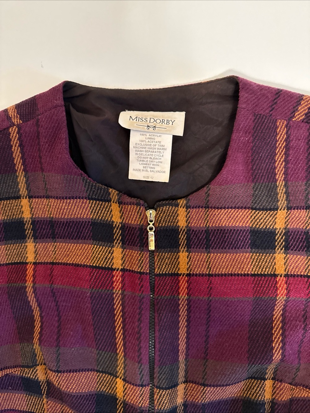 Miss Dorby Purple Plaid Zip-Front Blazer